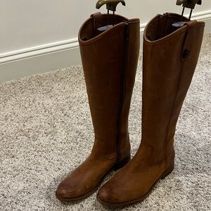 Cognac Leather Knee-High Boots - Frye Melissa Button inside knee boots
